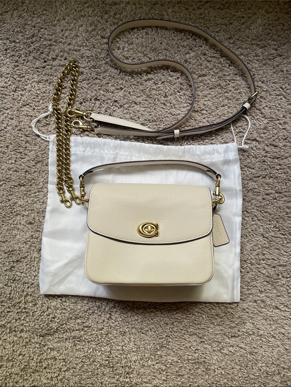 Coach Cream Leather Turnlock Crossbody Bag